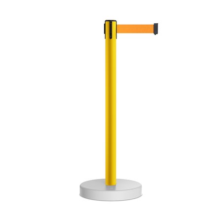 MONTOUR LINE Stanchion Belt Barrier WaterFillable Base Yellow Post 9ft.Fl.Org Belt MSW630-YW-FOR-90